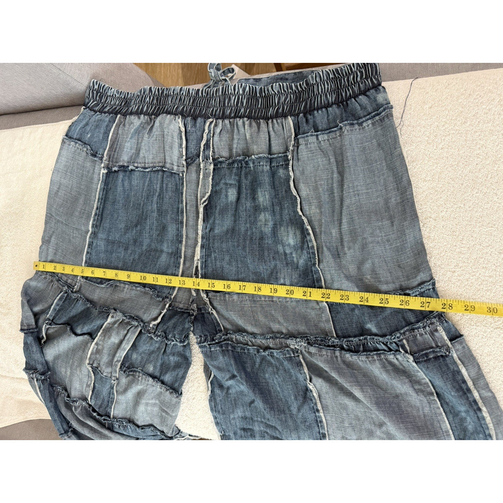 NWT Jaded Gypsy Distressed Patchwork Denim Tencel tiered Palazzo Pants Size L/X - Picture 14 of 16